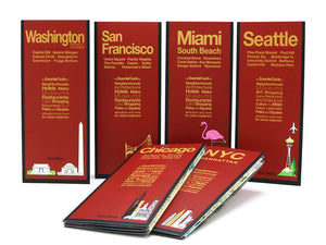 Foldout travel maps to American cities.