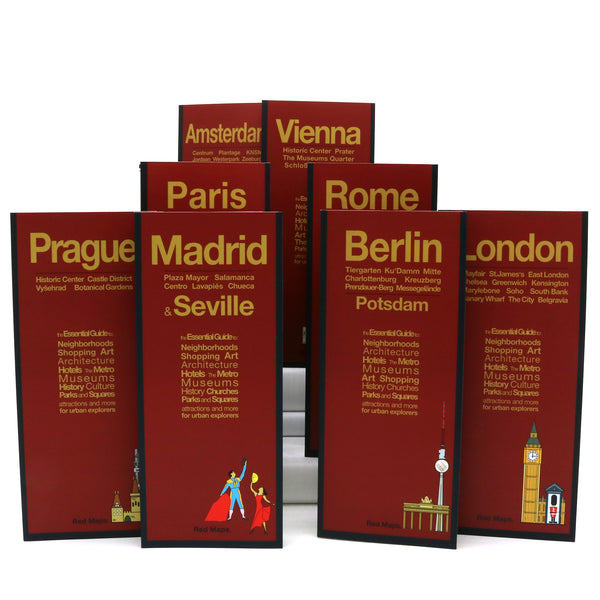 Set of eight maps to major important European cities with popular attractions.