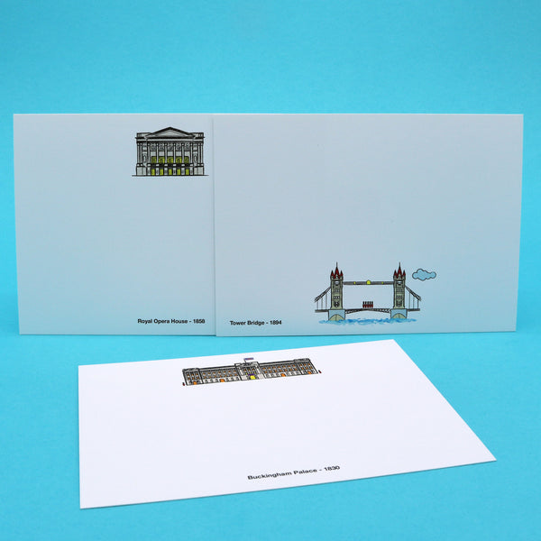 Notecards with illustrations of famous London monuments and landmarks.