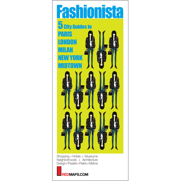 Foldout shopping travel maps to London, Paris, NYC and Milan.