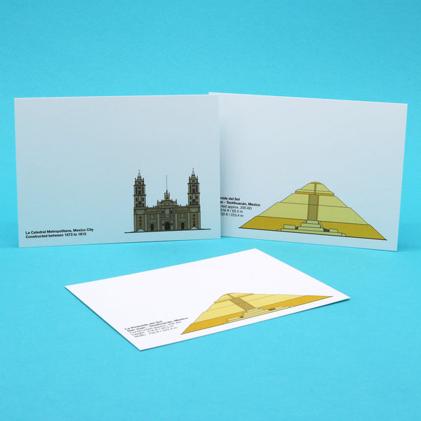 Writing cards with illustrations of the Pyramid of the Sun and the Metropolitan Cathedral.