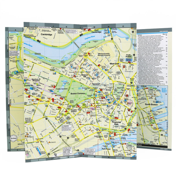 Boston map with popular tourist attractions in the city center.