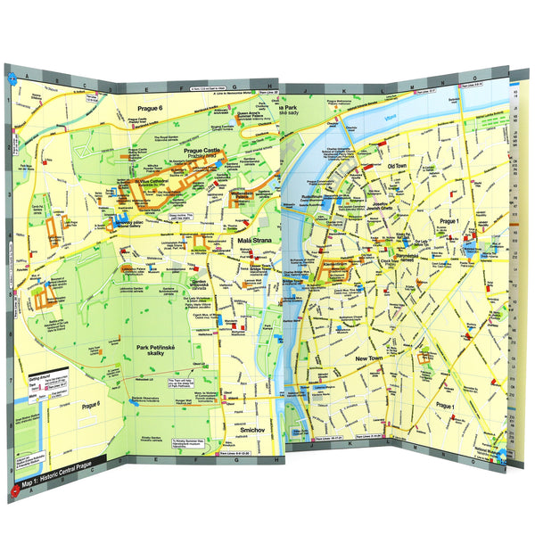 Map of Prague showing popular attractions in historic city center.