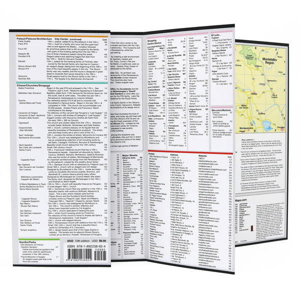 Florence city map with detailed lists of popular attractions.