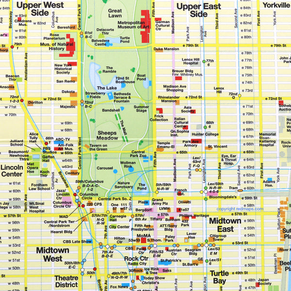 Map showing popular tourist attractions in Manhattan.