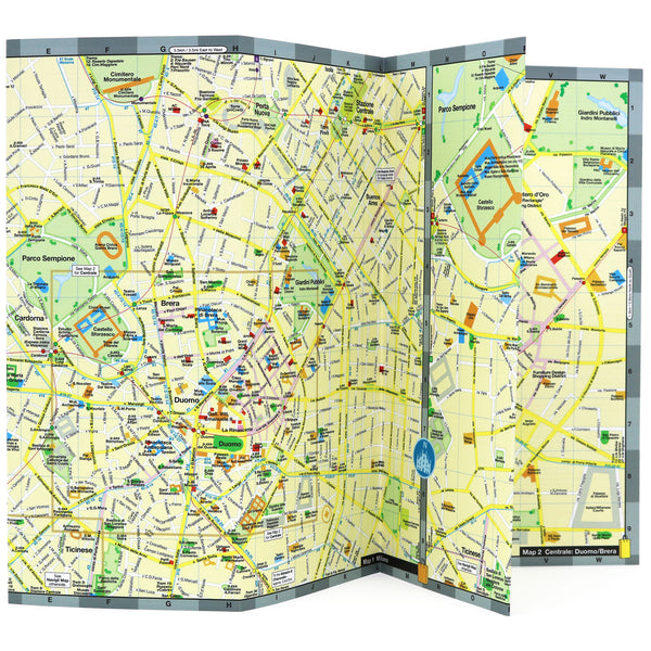 Central Milan map with popular attractions and metro stations..