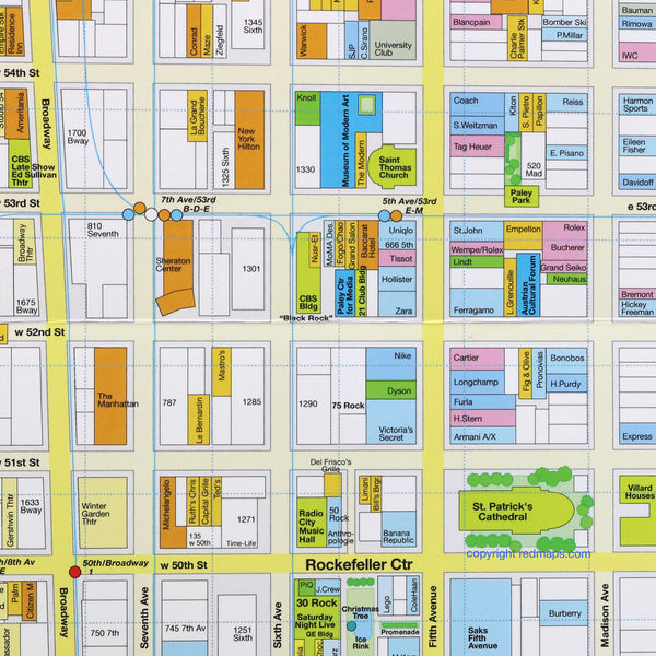 Midtown Manhattan map with shopping with popular attractions.