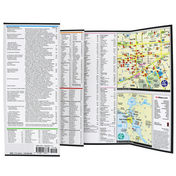 San Francisco map with lists of popular attractions, restaurants and shopping.
