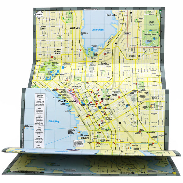 Seattle map showing popular attractions in city center.