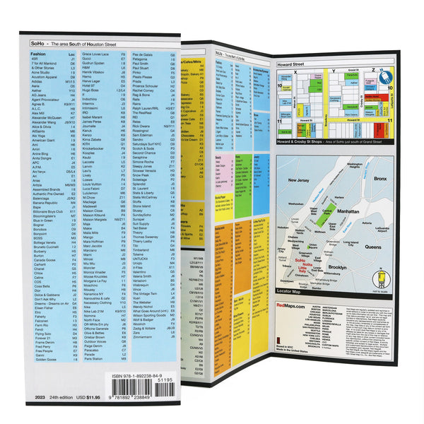 Shopping map to soho and Nolita with lists of categorized stores.