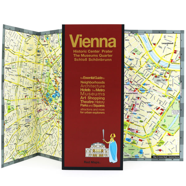 Central Vienna foldout city map with popular attractions.
