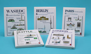 Notecards with world famous city landmarks.