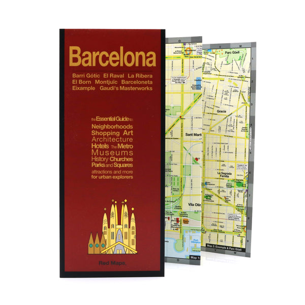 Travel pocket map to Barcelona, Spain.