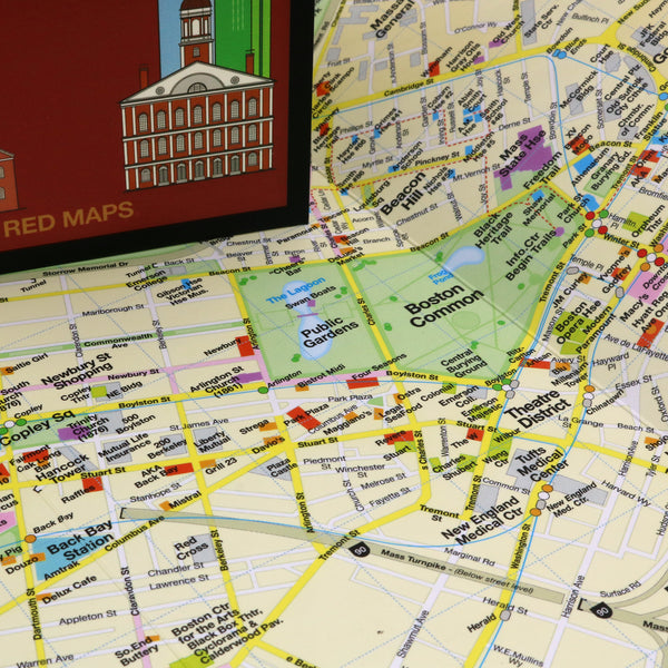 Boston street map detail showing historic landmarks near Boston Common.