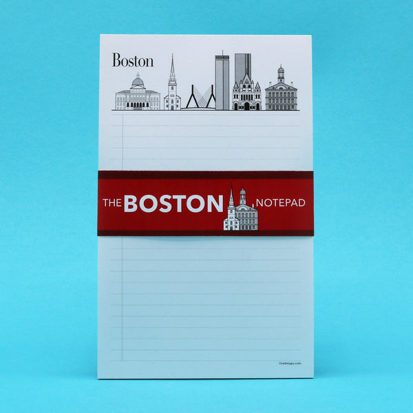 Boston writing pad with illustrations of the city's skyline and historic landmarks.