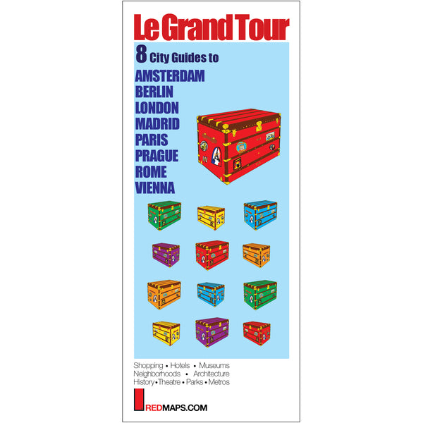 Multi-city map set called Grand Tour with 8 guides to Madrid, Paris, London, Rome, Vienna Berlin, Prague and Amsterdam.