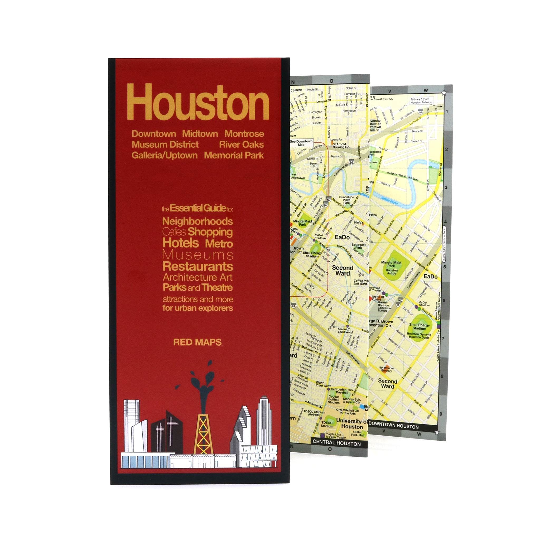 Foldout travel map to Houston, Texas.