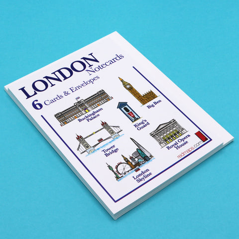 Stationery writing cards with illustrations of famous London landmarks like Big Ben and London Bridge.