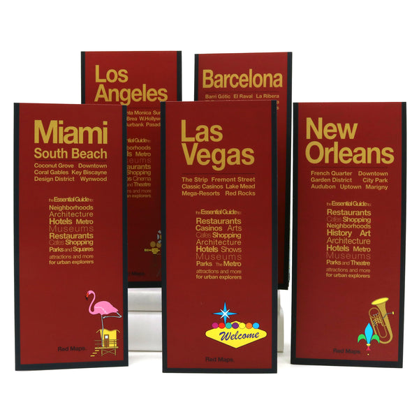 Set of foldout travel maps to warm weather sunny cites.