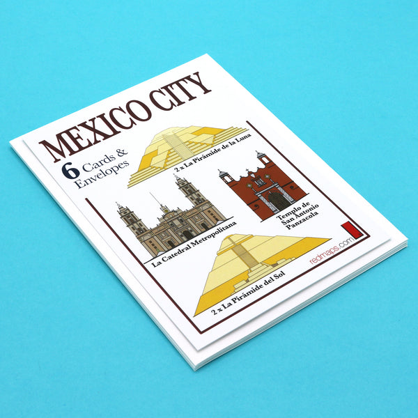 Set of writing cards with illustrations of famous Mexico City landmarks.