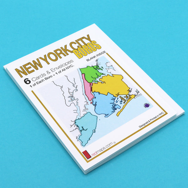Illustrated notecards of New York City's famous five boroughs.