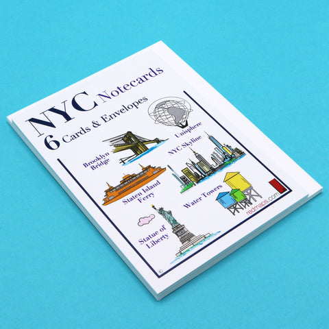 Writing cards with illustrations of famous New York City landmarks such as Statue of Liberty, Brooklyn Bridge and Staten Island Ferry.