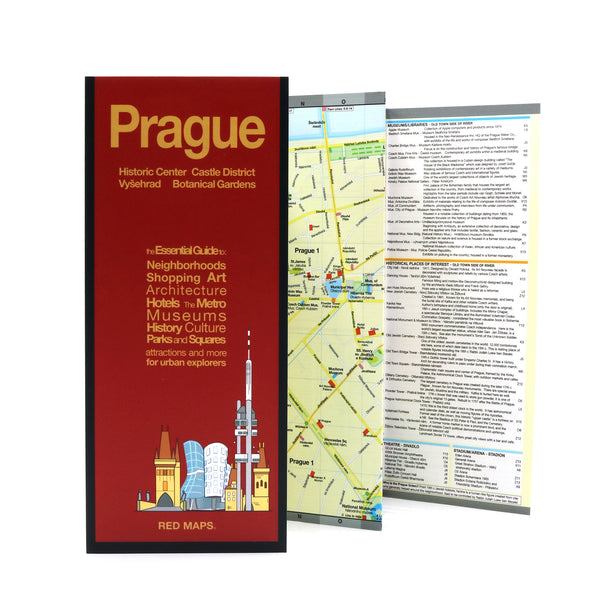 Foldout map to the city of Prague.