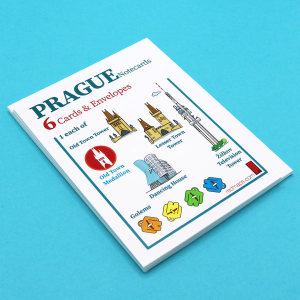 Writing cards with illustrations of famous Prague landmarks and monuments.