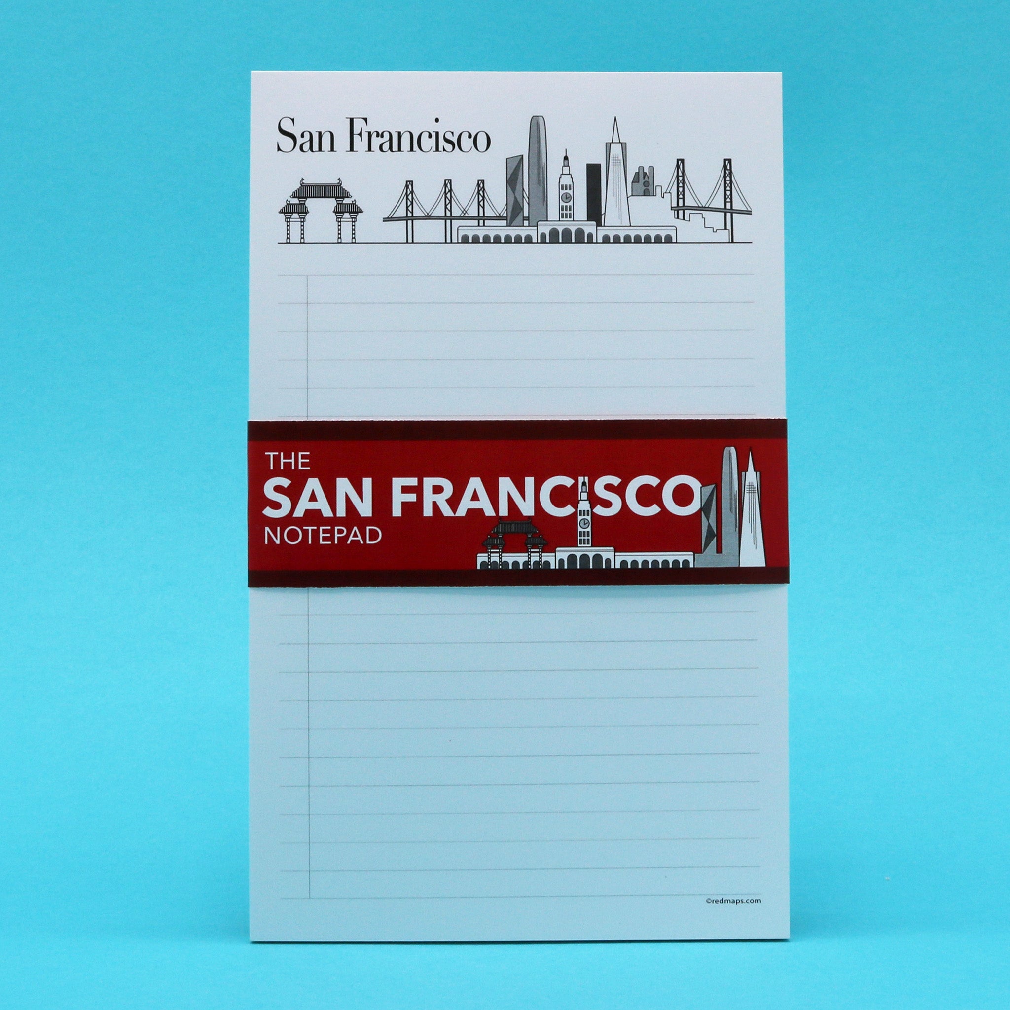 San Francisco themed writing pad with illustrations of the city's skyline and historic landmarks.