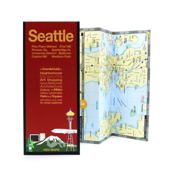 Seattle travel map with sites and attractions. 