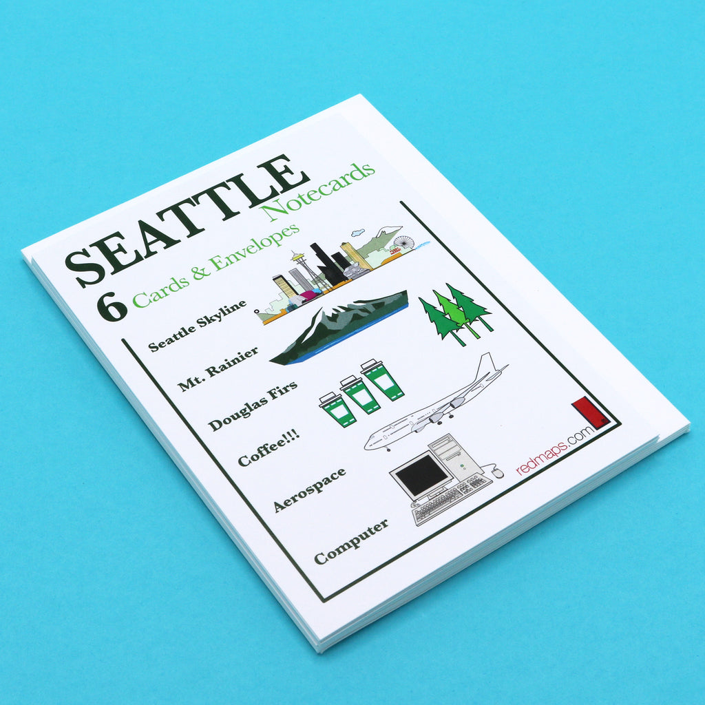Seattle Writing Seattle Landmarks Themed Stationery | Red Maps