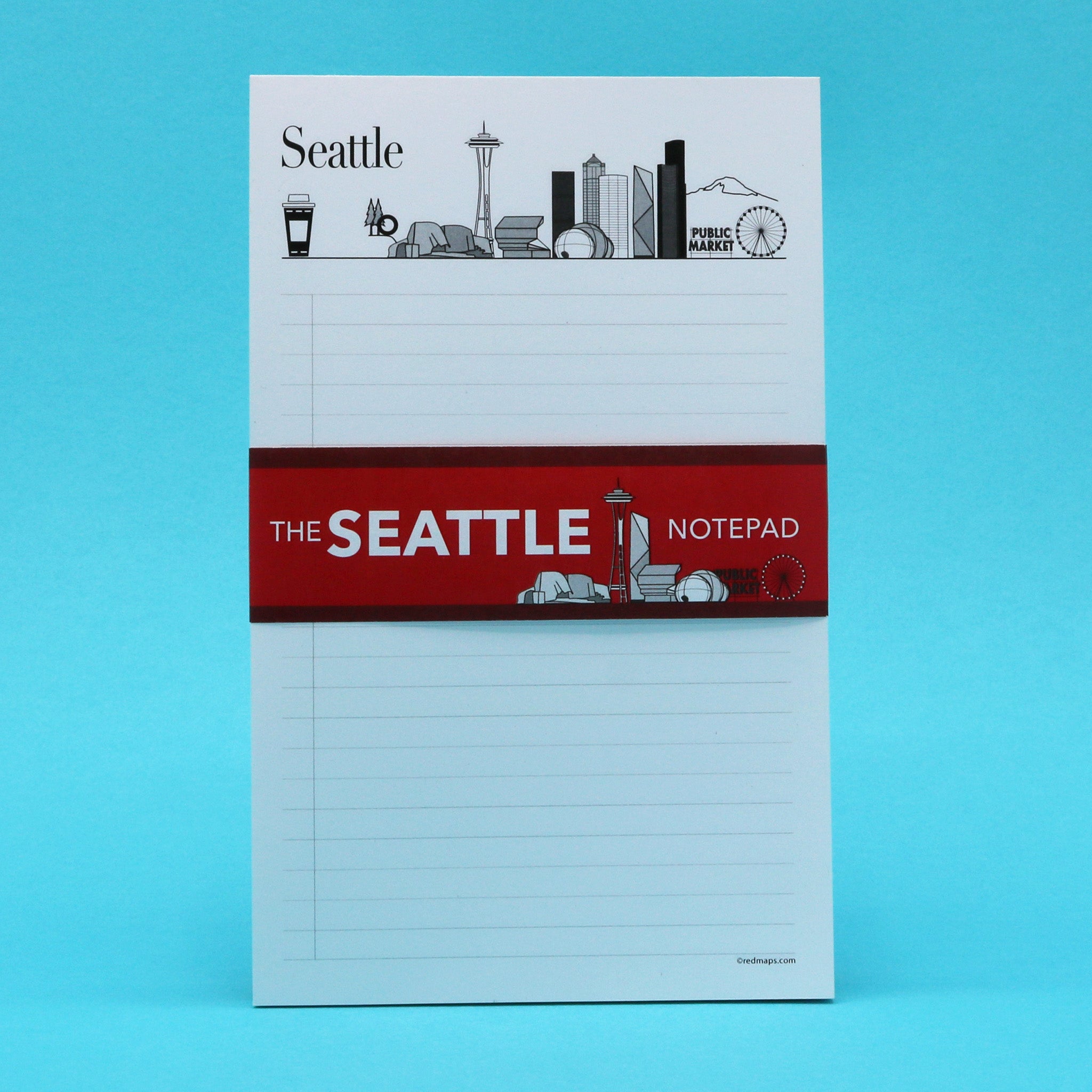 Seattle Writing Seattle Skyline Landmarks Themed Notepad | Red Maps