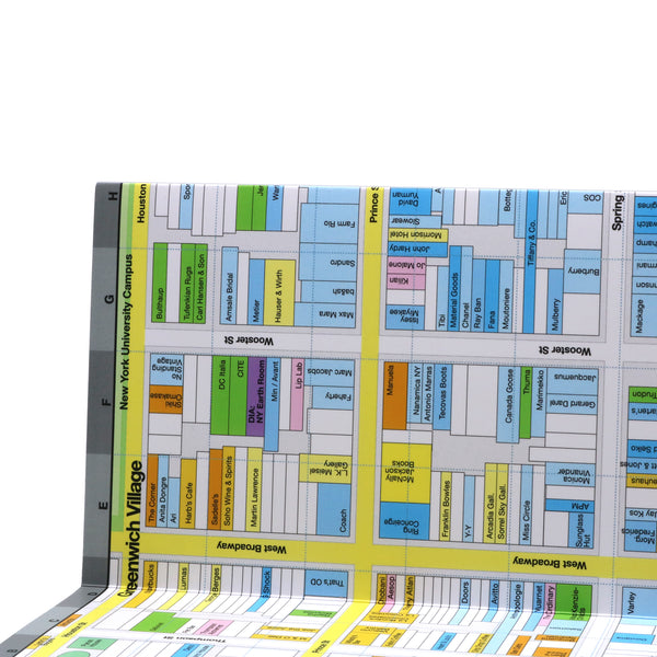 Open NYC neighborhood street map of SoHo showing block-by-block store-by-store detail on the map