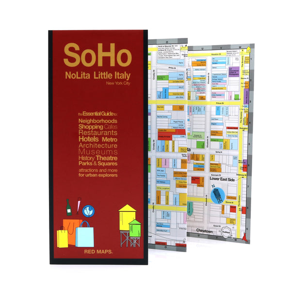 Foldout map to the SoHo and Nolita neighborhoods of New York City. 