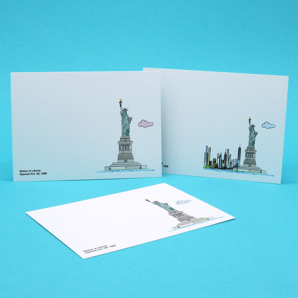 Writing cards with illustrations of the Statue of Liberty.