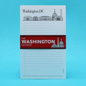 Washington, DC themed writing pad with illustrations of the city's skyline and historic landmarks.