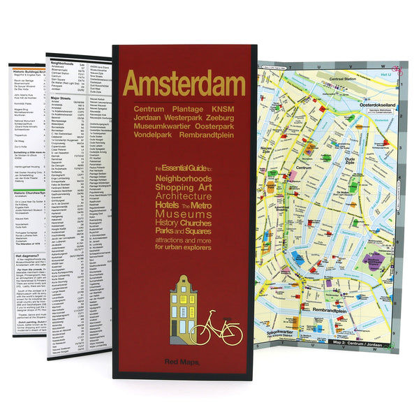 Travel map of Amsterdam with popular attractions.