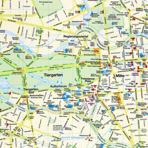 Central Berlin map with popular historic attractions.