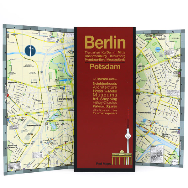 Foldout map of central Berlin with popular attractions, the Tiergarten and museums.
