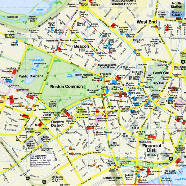Map of Boston showing popular attractions in the city center.