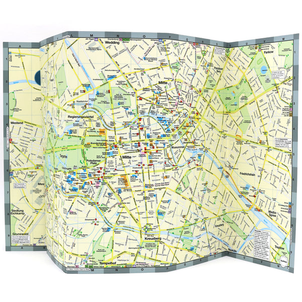 Foldout Berlin map with popular attractions and points of interest.