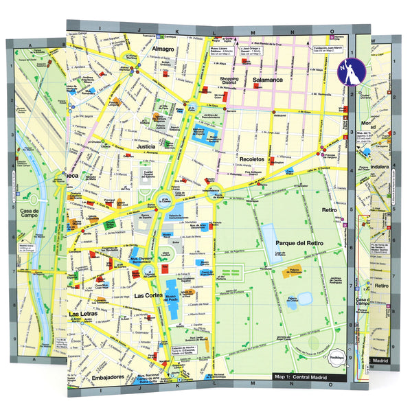 Madrid map with popular attractions in city center.