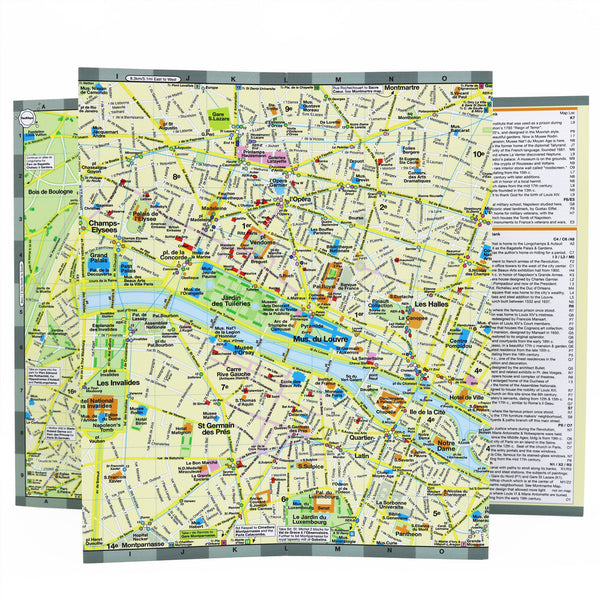 Foldout map of Paris with popular attractions and landmarks.