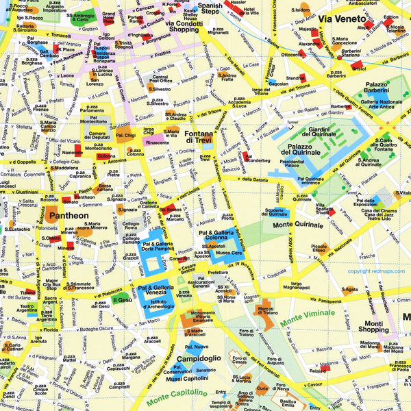 Map showing Rome's historic center with popular attractions.