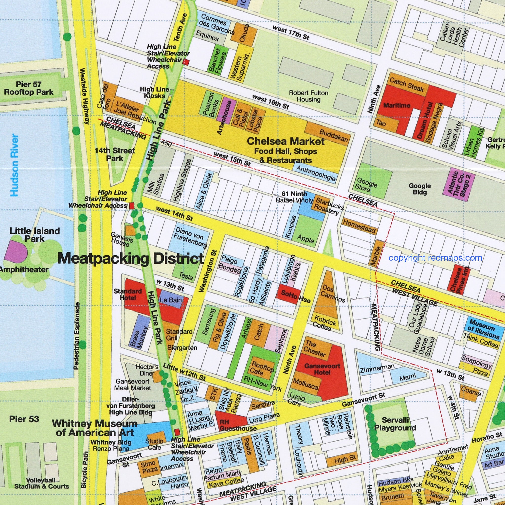 NYC CHELSEA, HIGH LINE, HUDSON YARDS Neighborhood Map | RED MAPS – Red Maps, image size:2048x2048