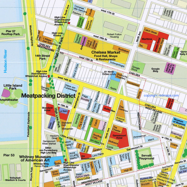 Chelsea map showing popular attractions, shopping and restaurants..