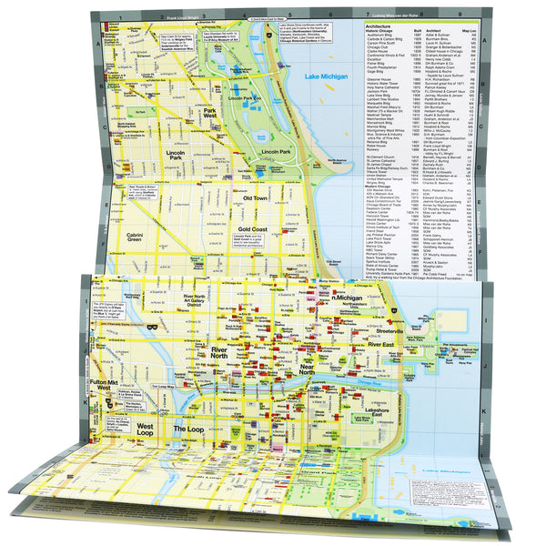 Chicago map with popular tourist attractions in the city center.