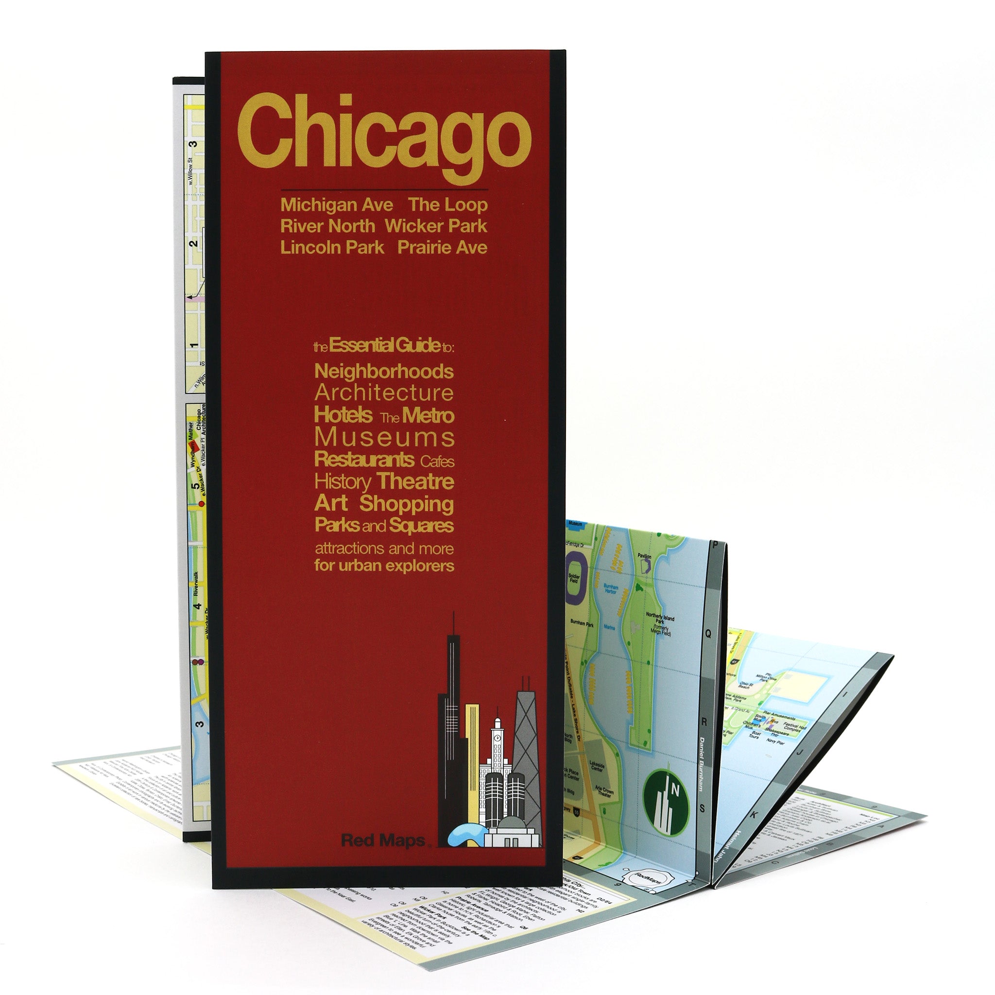 Chicago map with popular attractions in the city center.