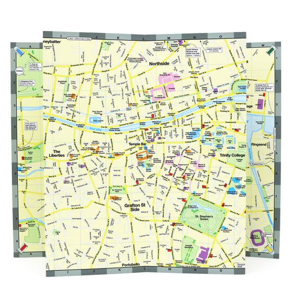Foldout map of Dublin showing popular tourist attractions, parks and museums.