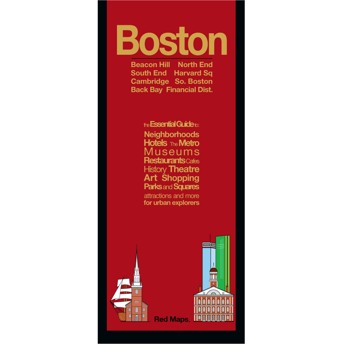Boston neighborhoods foldout travel map with red cover.